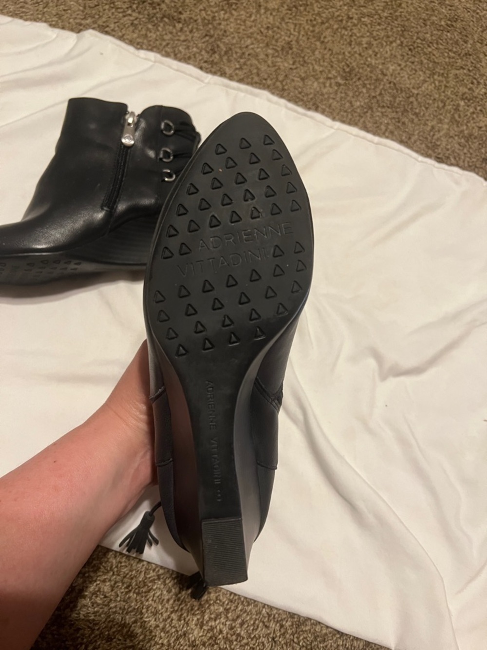 Adrienne Vittadini black leather booties. Zip closure   Never worn - Picture 6 of 7